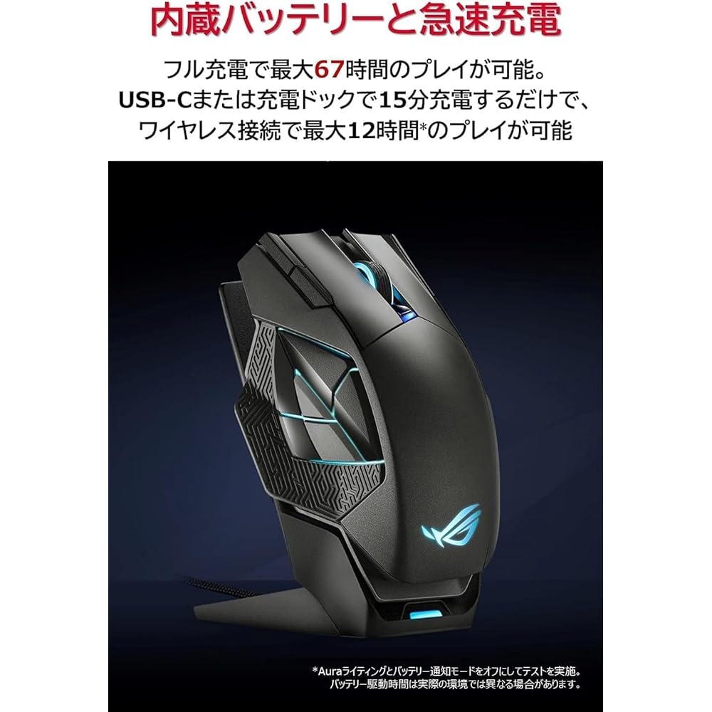 ASUSTek ROG Spatha X MMO Wireless Gaming Mouse, 19,000dpi, 12 Programmable Buttons, Dual-Mode Connection, Up to 67 Hours of Battery Life, ROG Microswi