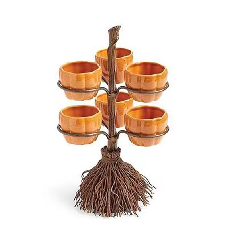 Halloween Witch Broom Pumpkin Cup Holder Tray Resin Craft Decor 3/4/6 Options