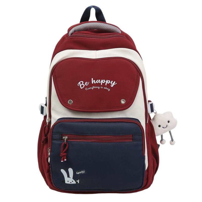 Nylon Lightweight Letter Backpack With Colorblock Design For Unisex Daily Use