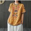 Vintage and Artsy Cotton and Linen Embroidered T-shirt for Women Breathable White Top