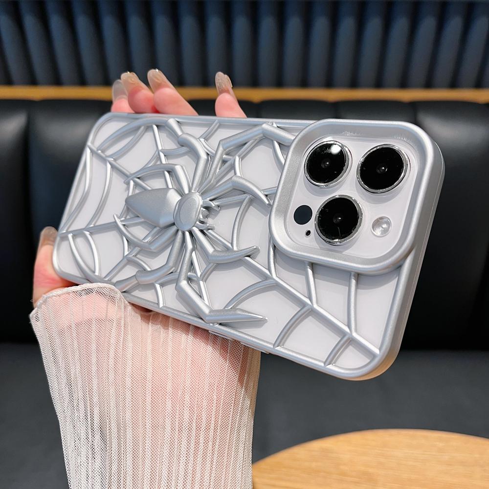 Cartoon 3D Spider Pattern Hollow Out Heat Dissipation Case For iPhone 16e 15 14 Plus 13 12 16 Pro Max 11 15 Matte Silicone Cover