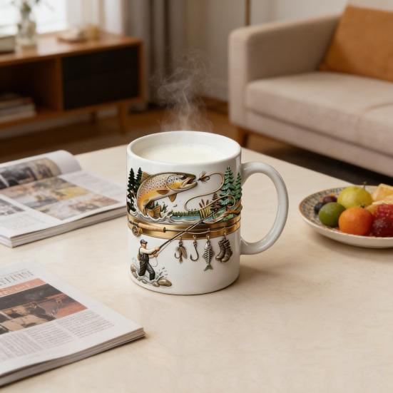 Керамическая кружка "Подсел на рыбалку" 2D Плоская печать Чашка для чая и кофе Забавные подарки для мужчин Папы Мужа Любителей рыбалки и парусного спорта