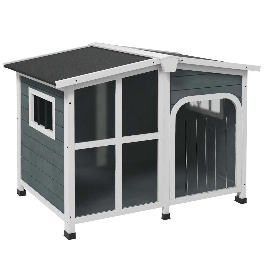 PawHut Outdoor Medium Dog House with Wooden Sunroof, 101x66.5x70.5 cm, Gray