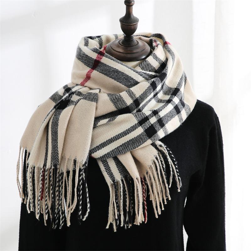 New Scarf Autumn and Winter Warm Shawl Scarf Female Sweet Imitation Cashmere Scarf Medium and Long Plaid Scarf