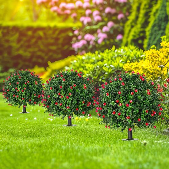 Искусственный шар камелии, имитация подстриженных деревьев с красными цветами, устойчивые к ультрафиолетовому излучению, искусственные зеленые кустарники с шипом для земли