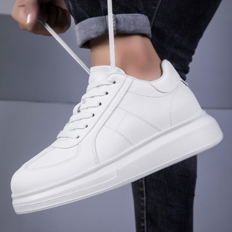 Мужские кроссовки-невидимки для увеличения роста - Толстая подошва 8 см, Повседневные белые кеды для скейтбординга, Круглый носок