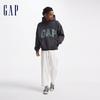 Gap Unisex Plaid Logo Carbon Fleece Hooded Sweatshirt 609221