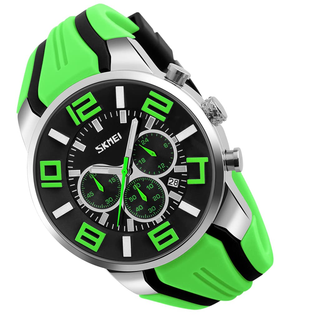 SKMEI Silicone Stylish Casual Sport Watch with Big Waterproof Date Luxury Gift for Men Men's Watch, Face, Chronograph, Analog, Display, Fluorescent,