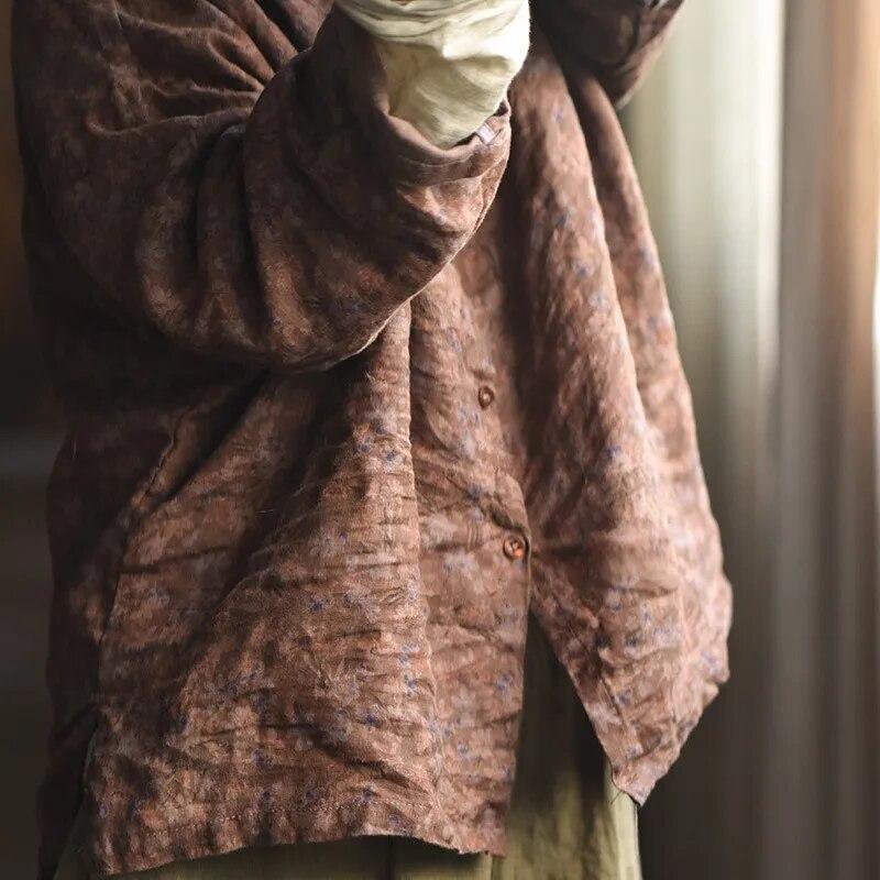 Johnature Женские льняные рубашки с цветочным принтом, топы на пуговицах, блузки высокого качества, свободные винтажные женские рубашки