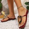 Fashion Wine Red Fashion Metal Footwear Women Slippers Flip Flops Summer Beach Female Slides Slippers Luxury Ladies Flats Sandals Shoes