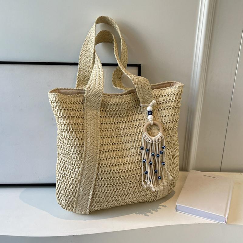 Yogodlns Летняя соломенная большая вместительная женская сумка через плечо с кисточками и плетеной пляжной сумкой-тоут