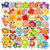 New 50 Cartoon Colorful Sun Flower Stickers Kawaii Healing Smiley Face Little Flower Children's Reward Stickers