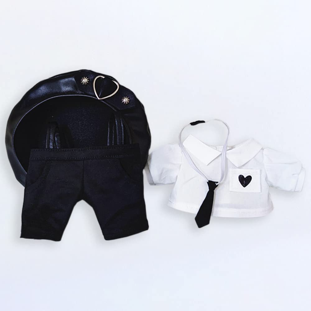 Nianniyhouse 20 см кукольная одежда для плюшевых игрушек шляпа галстук платье рубашка подвесные брюки комплект из 4 предметов эластичный крутой черный панк костюм хлопковая кукольная одежда наряд