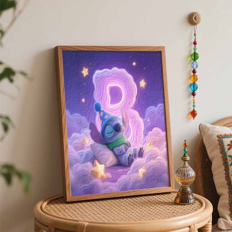 Disney Sleeping Stitch oil painting art painting kit, handmade diy art painting home wall decoration, dreamy starry night decor