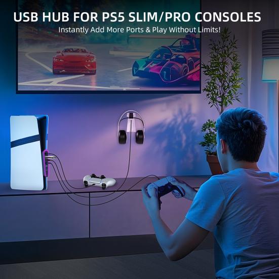 6-портовый USB-концентратор с RGB-подсветкой, подключение и использование без установки драйверов, удобная передача данных, пользовательский интерфейс. USB-концентратор расширения для PS 5 Pro/PS5 Slim.