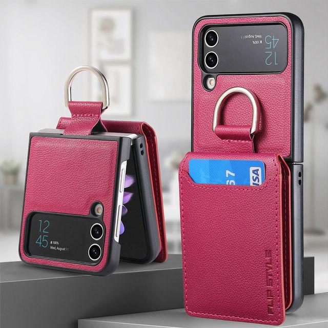 For Samsung Z Flip 4 Zflip4 Anti -Dust Portable Ring Holder Leather Bag Case For Samsung Galaxy Z Flip 4 Flip4 5g Phone Covers