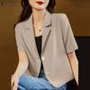 Women Casual Turn Down Collar Short Sleeve Cardigan Blouse