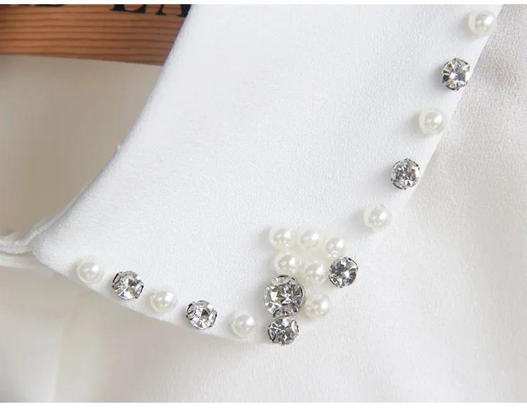 Модная женская шифоновая фальшивая блузка с воротником, сплошной бисером, белая фальшивая блузка с лацканами, верхняя часть со съемным воротником