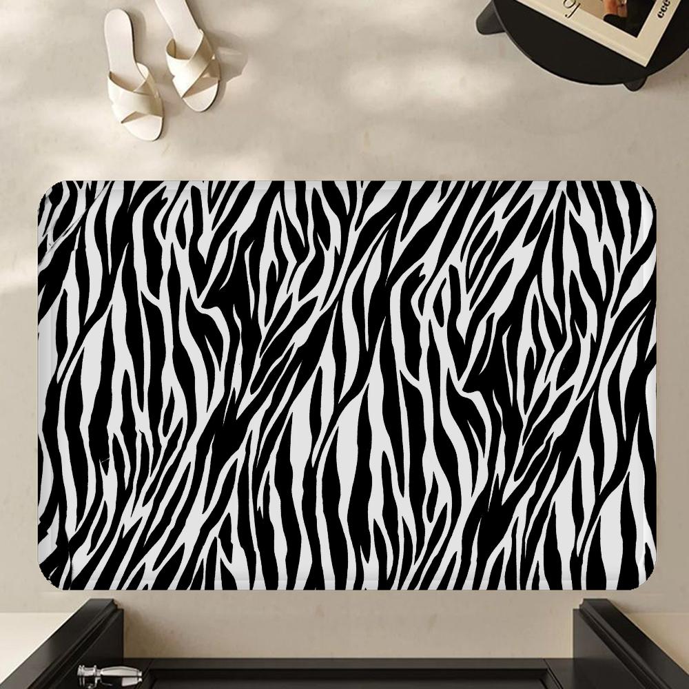 Zebra-stripe Floor Mat Bathroom Mat Kids Room Bedroom Decoration Balcony Anti-Slip Doormat Living Room Bedside Area Rugs