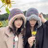 Cozy Winter Plush Hat Rainbow Design Warm Windproof Perfect Fit Thickened Knitted Hat for Women Accessories