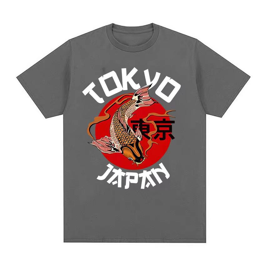 Japan Tokyo Koi Fish Funny Meme T Shirts Unisex Retro Oneck High Quality Cotton Tshirt Unisex Harajuku Fashion Short Sleeve Tops