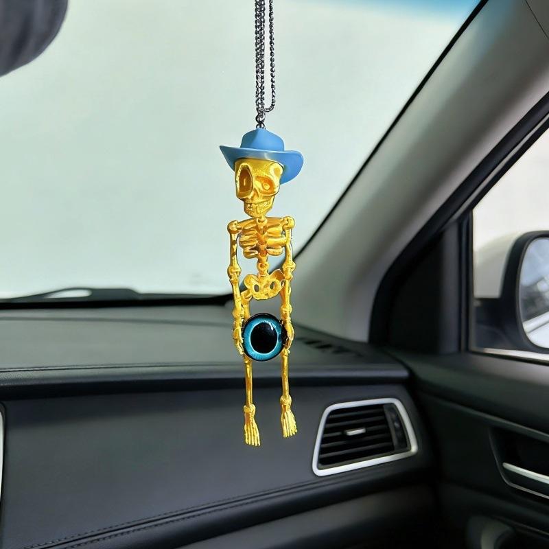 Creative Funny 3D Printed Skull Skeleton Car Rearview Mirror Hanging Ornament Halloween Decoration