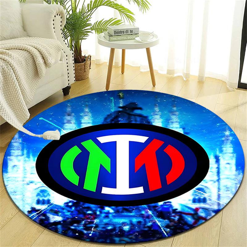 1pc I-Internazionale Milano Print Round Carpet Chair Round Carpet Suitable for Bedroom Living Room Home Decorative Carpet