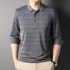 Мужская футболка-поло с длинным рукавом в полоску, повседневная мягкая дышащая рубашка, вязаный свитер