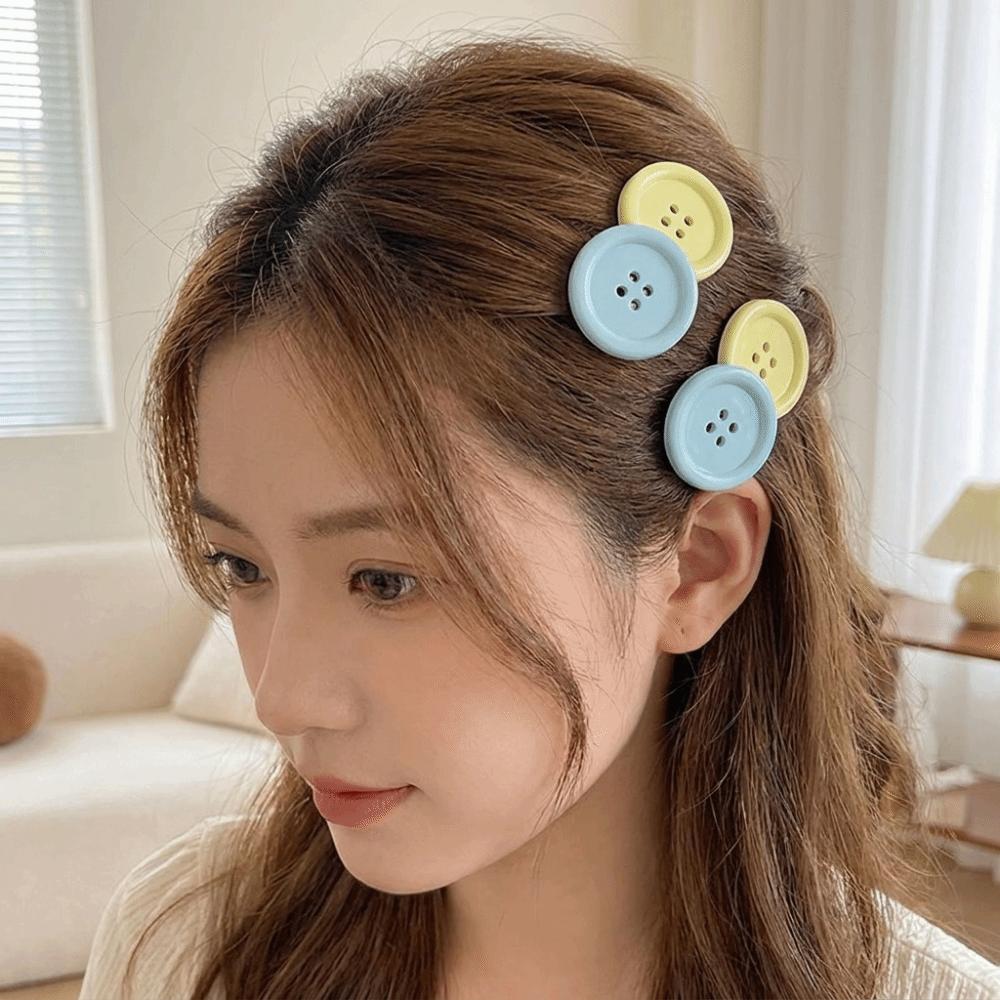 2pcs Non-Slip Button Shape Hairpins Oval Design Cute Barrettes Candy Color Hair Clip Party