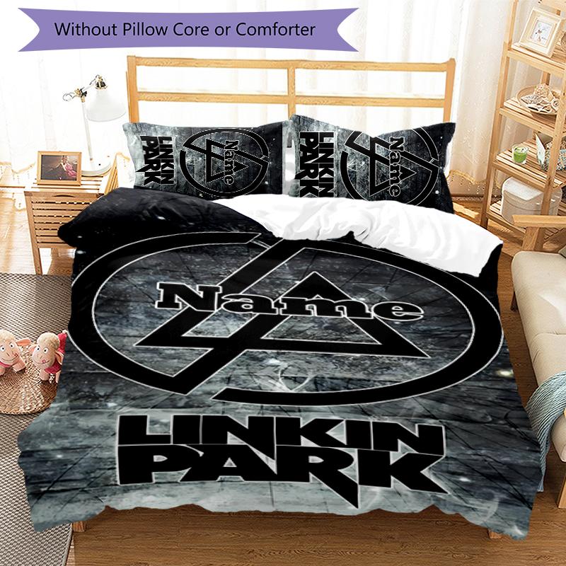 3pcs Custom Name Cartoon Linkin Park Bedding Set Duvet Cover Closure Includes 1 Duvet Cover & 2 Pillowcases for All Seasons Bedroom Decor