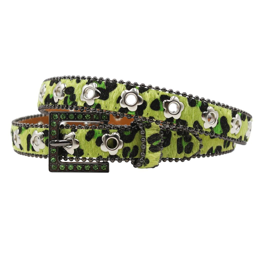 Высококачественный женский ремень с леопардовым принтом шириной 2,3 см, с цветочным узором и бесплатной перфорацией, пояс с инкрустацией стразами, пряжка-игла, полностью ромбовидный ремень