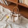 Color matching handbag with bear pendant messenger bag