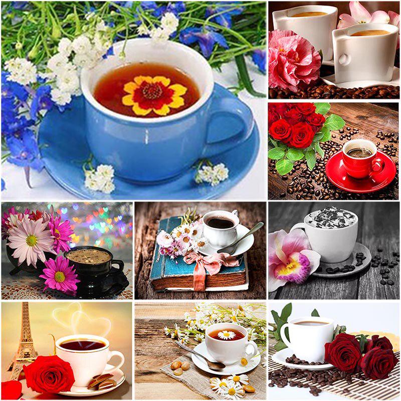 Diy 5D Алмазная картина Кофейная чашка Узор Полный круглый дрель Алмазная вышивка Крестиком