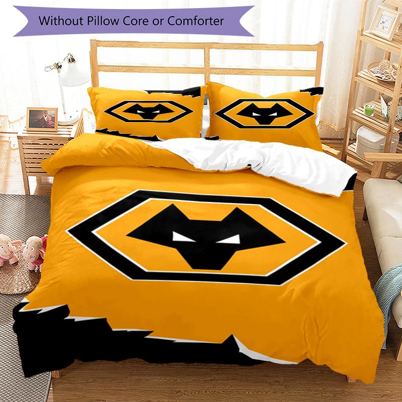 Wolves Football Club Emblem Printed Pattern Duvet Cover Set – includes 1 duvet cover and 2 matching pillowcases Bedroom decor Christmas gifts