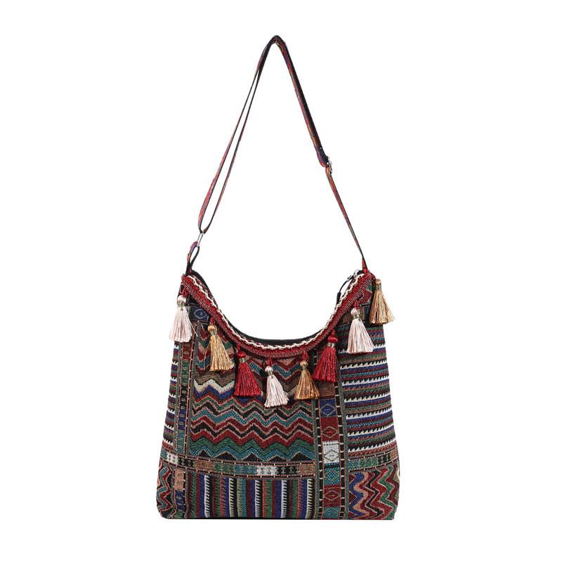 Embroidery Style Tassels Large Shoulder Bags Capacity Single Girl Shoulder Bag