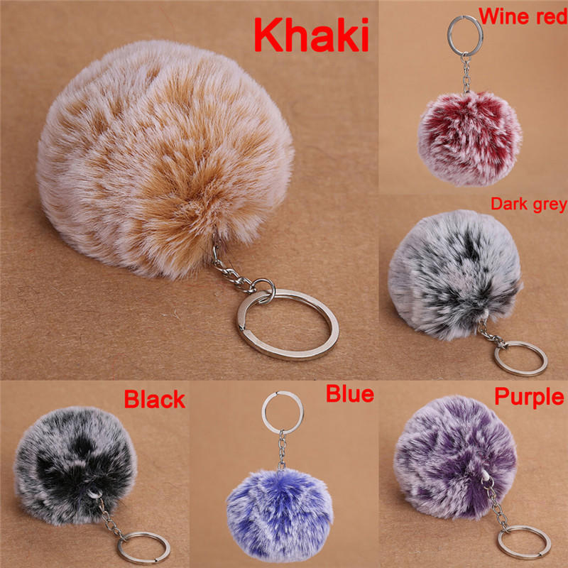 2017 Faux Rabbit Fur Pom-Pom Key Chain Bag Charm Fluffy Puff Ball Keyring