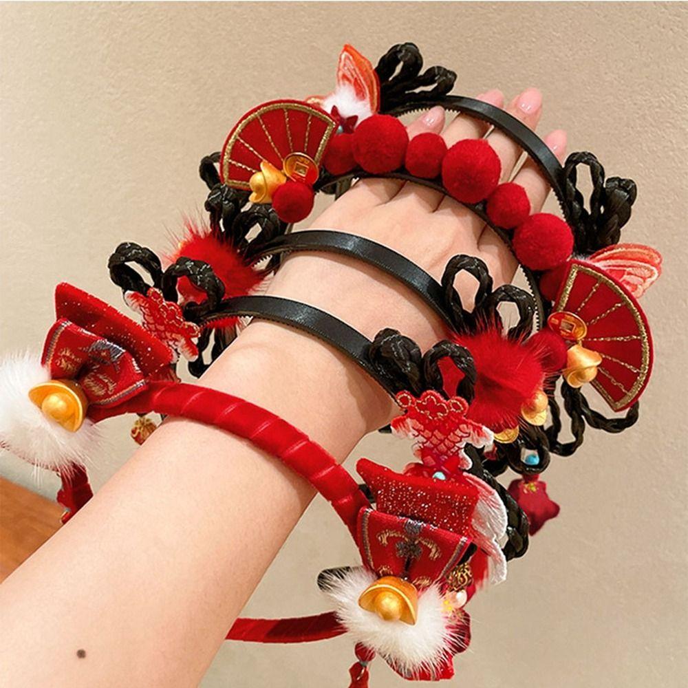 Tassel Chinese New Year Headwear Flower Hanfu Hair Sticks Cute Red Bow Hairband Children