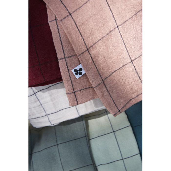 Taie d'oreiller Tissé-teint grands carreaux Déco "Gaïa Match" 60 x 60 cm & 50 x 70 cm "Gaze de Coton" - Gaïa Match Eucalyptus - 50 x