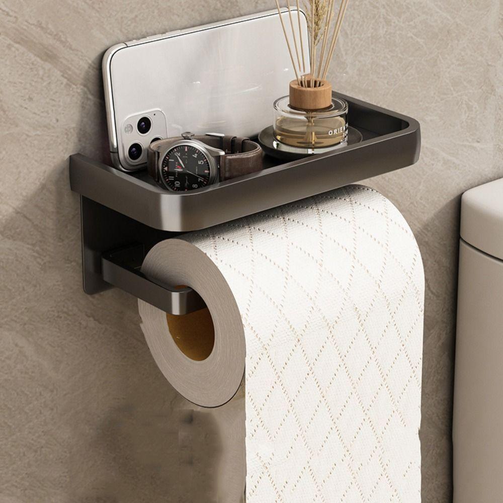 Wall-mounted Toilet Paper Holder Baffle Design Tissue Roll Hanger 2-in-1 Paper Roll Rack  Washroom