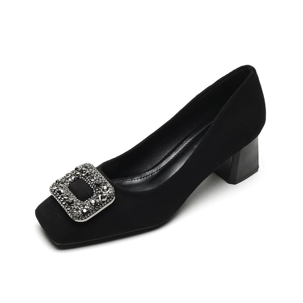 Weiwei girl 9811-1 туфли-лодочки на толстом каблуке женские на одной педали со стразами в сказочном стиле на высоком каблуке черные офисные женские туфли