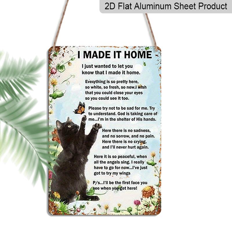 2D Flat, Decorative Sign and Plaque, Vintage Cat Aluminum Sign - 7.87*11.8 Inches, Heartfelt Poem with Black Cat and Floral Design, Home, Kitchen