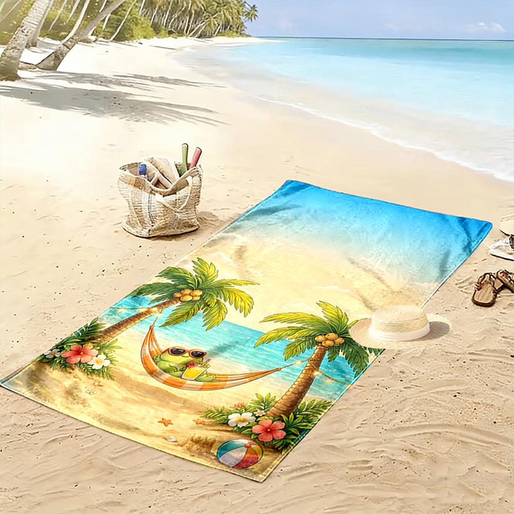 Cartoon Frog on Hammock Between Palm Trees Beach towel quick-drying for travel outdoor sports jogging beach and swimming