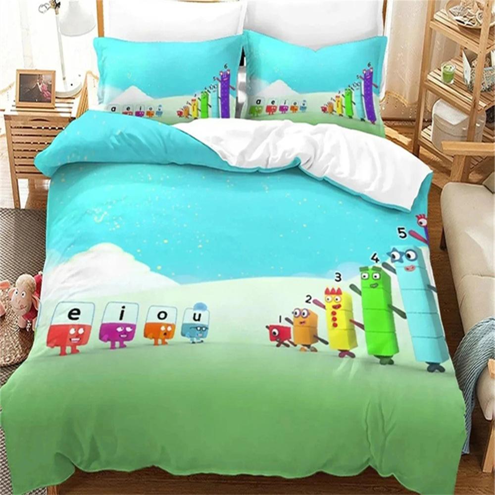 Cartoon Number-Blocks Bedding Set Duvet Cover Bed Set Quilt Cover Pillowcase Comforter King Queen Size Boys Adult