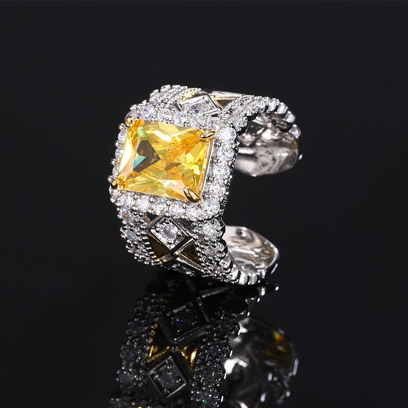 Ring European and American square colored zircon pink zirconium ring red corundum jewelry women's fashion sense high