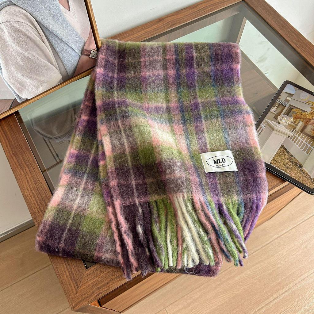 High-End Vivienne Westwood Wool Cashmere Plaid Snood Scarf for Women