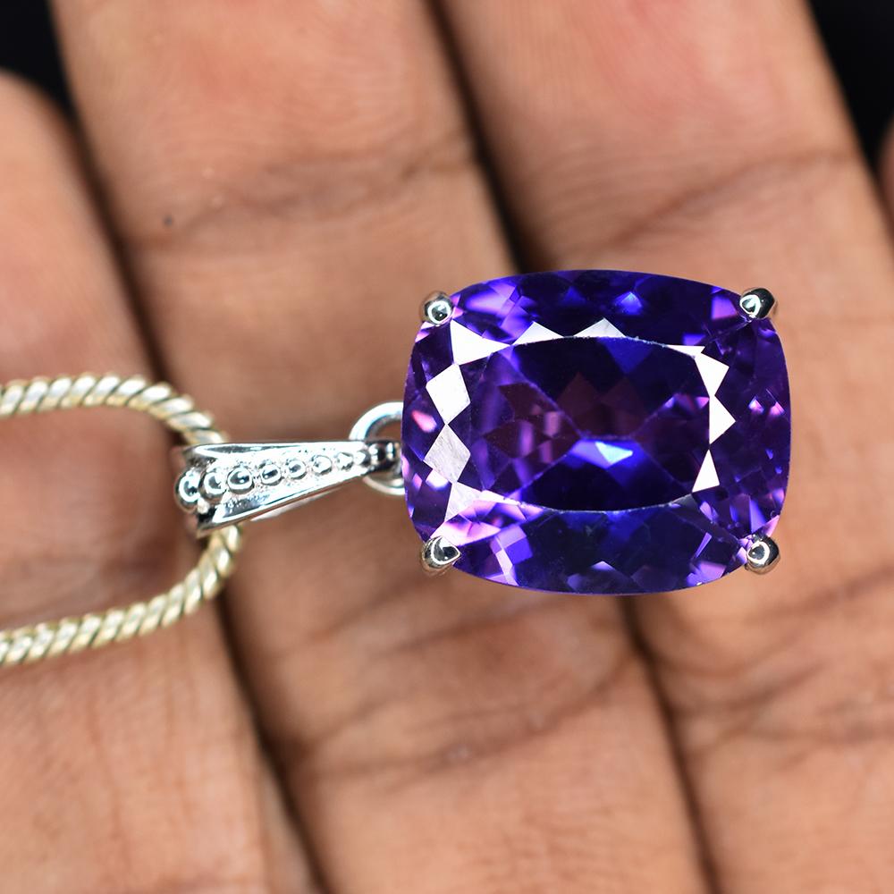 Purple Tanzanite 26 Ct Natural Cushion Pendant 925 Sterling Silver