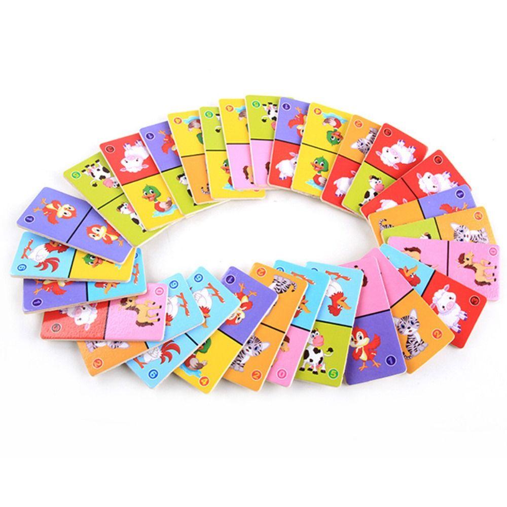 Education blocks Animal Domino Puzzle Toy Wooden Wooden Domino Building Blocks Set Kids Kids Toys