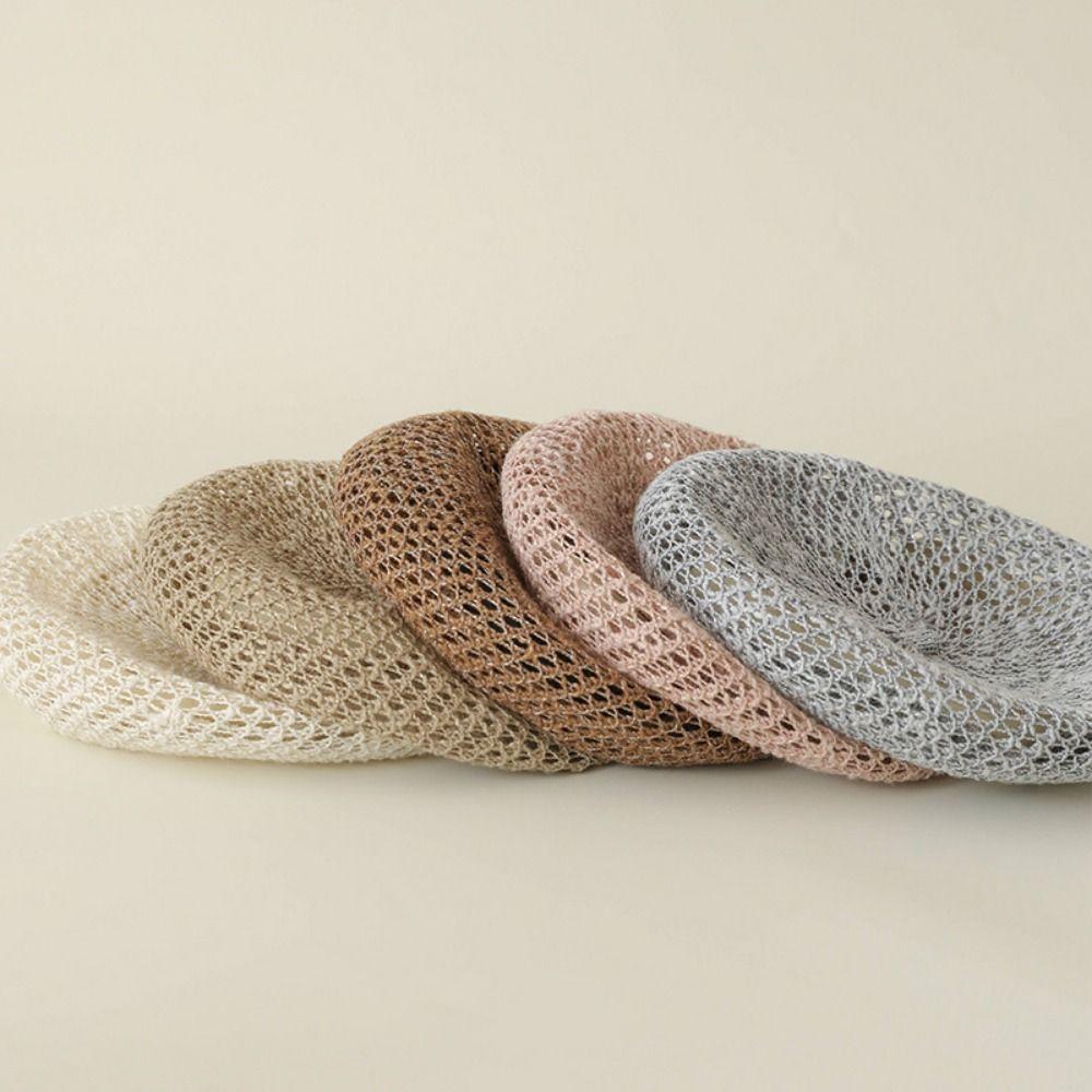 Solid Color Hollow Beret Hollow Knitted Pumpkin Hat Casual Painter Hat Women