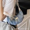 Denim Splicing Small Bag Women's 2025 New Fashion Croissant Bag Women's Summer Popular Handbag Messenger Bag Tide
