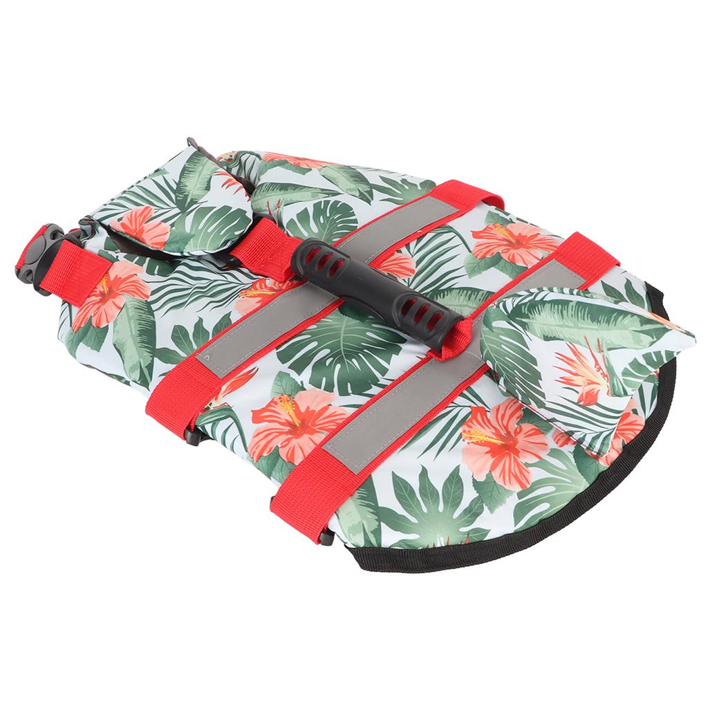 Dog Life Jacket Hawaiian Style Reflective Stripe Loop and Hook Design Superior Buoyancy Pet Life